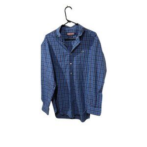 Vineyard Vines Mens Blue Plaid Whale Shirt Slim Fit Long Sleeve Size M 100% Cott